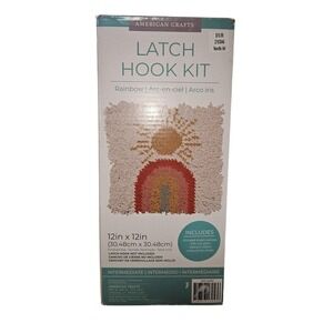 American Crafts Latch Hook Kit Rainbow Sun 12x12 Rug Canvas Yarn New Needlecraft